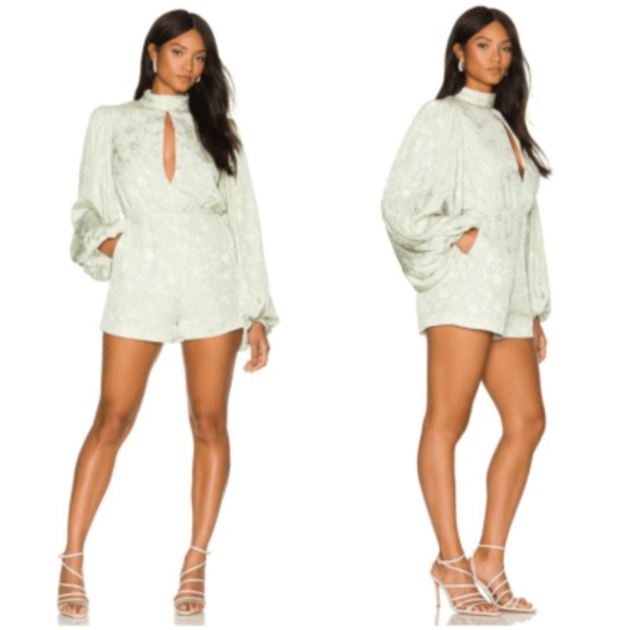 Lovers + Friends Gabriela Jacquard Balloon Sleeve Floral Romper 37419 - Picture 1 of 11